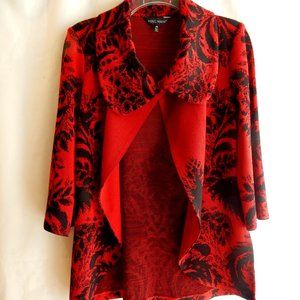 MING WANG RED & BLACK KNIT JACKET IN SIZE XS